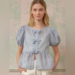 Rosie Posie Striped Peplum Top with Bows NWT size large